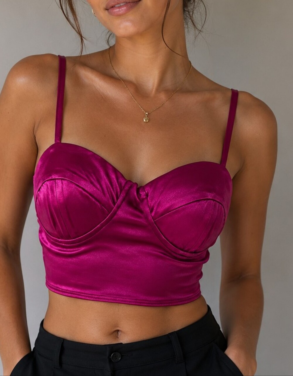 Fuchsia Satin Bralette Crop Top